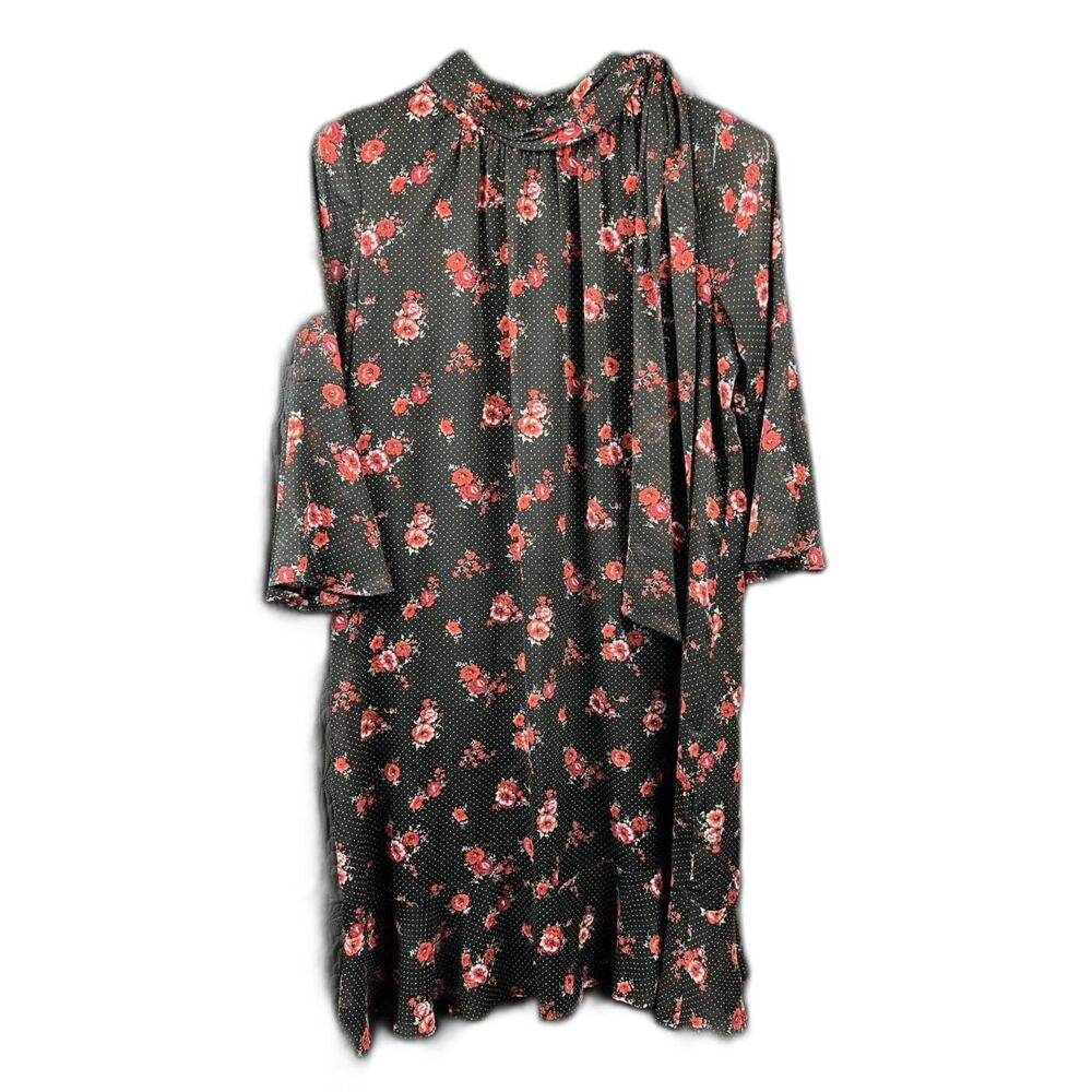 JM Studio By John Meyer Floral Small Dot Sheer Bell Sleeve Dress SZ 10:Pre-Owned